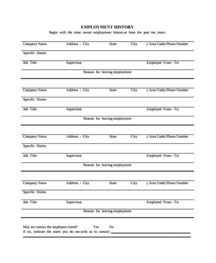 FREE 10+ Employment History Templates in MS Word PDF WORK HISTORY